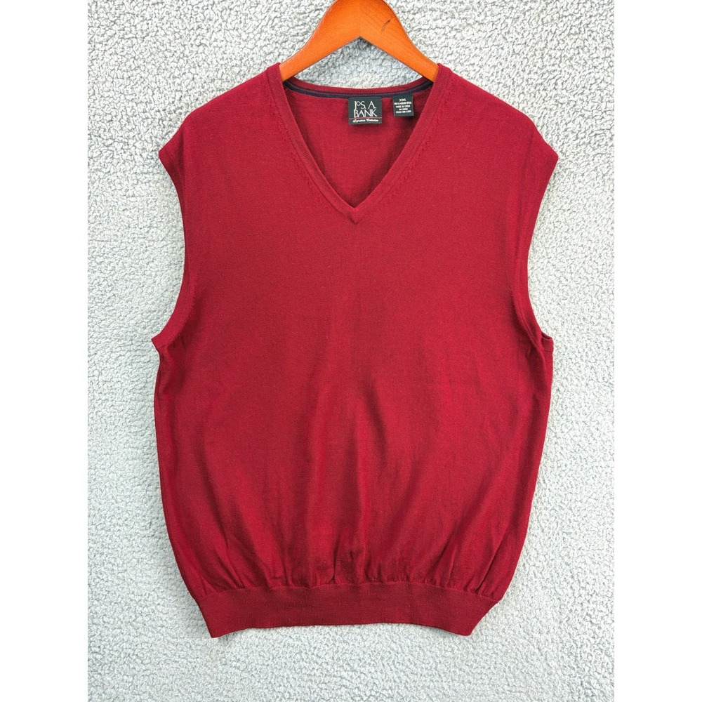 Jos A Bank Signature V Neck Sweater Vest Mens XXL Red Merino Wool Casual